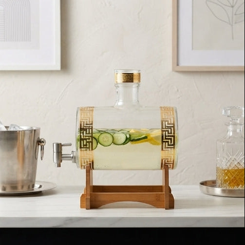 Dispensador de Bebidas 5L com Suporte de Madeira: Elegância e Praticidade para Servir - (AYD54-10)