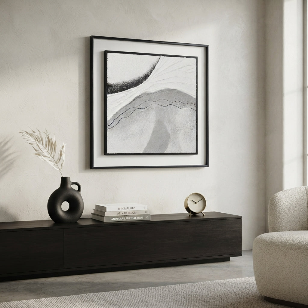 Monochromatic Relief Art, 40x40cm: Organic Shapes and Modern Sophistication in Black and White - (AYD313-2)