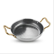Mini Frigideira Gourmet 18cm: Sofisticação em Aço Martelado e Detalhes Dourados - (AYD241-38)