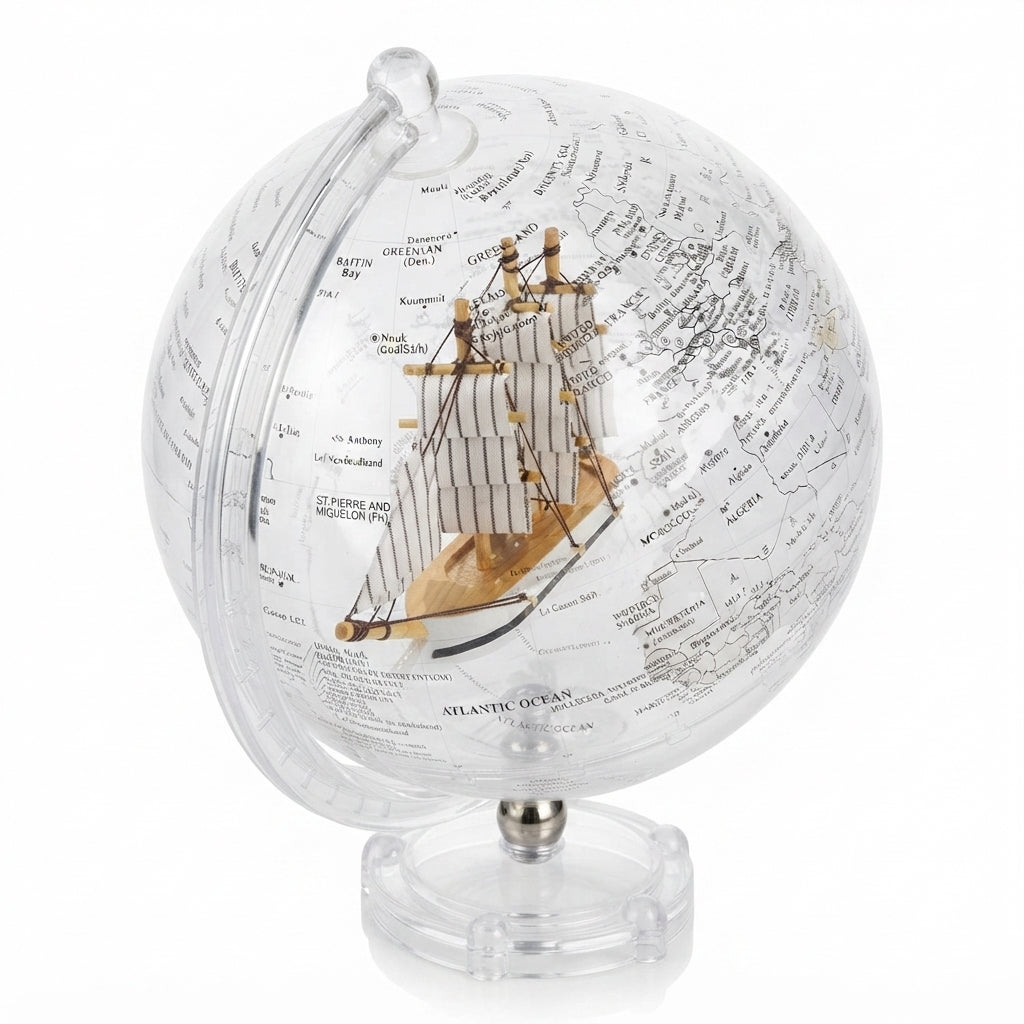 Odisseia de Cristal, 20cm: Globo Náutico com Veleiro em Miniatura  - (AYC329-27)