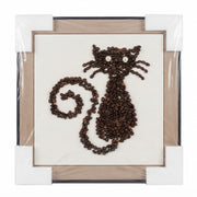 Quadro Decorativo 'Gato de Café', 40/40cm: Arte Rústica Exclusiva com Grãos Naturais para Dar Aconchego ao Ambiente - (AYD313-5)