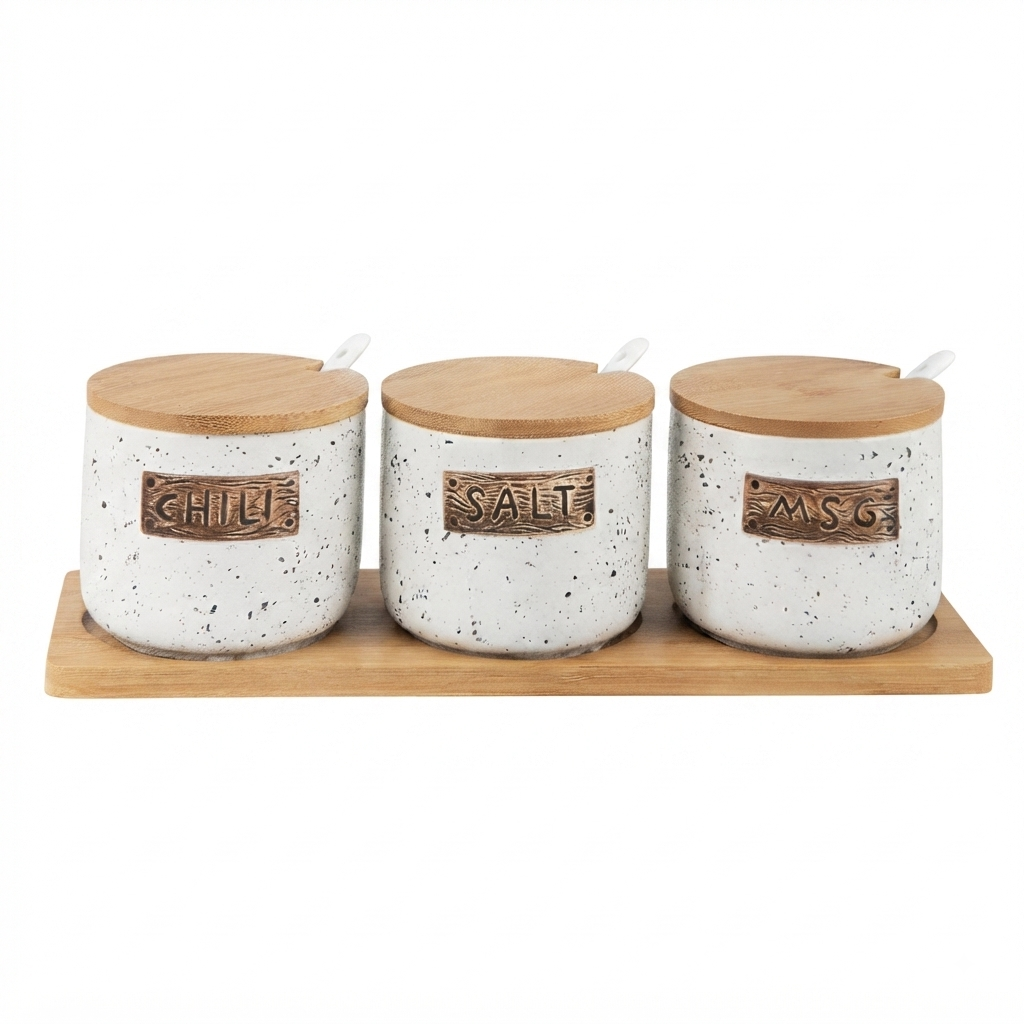 Conjunto de 3 Latas de Chá, Café e Açúcar em Cerâmica Exclusivas - (AYD317-3)