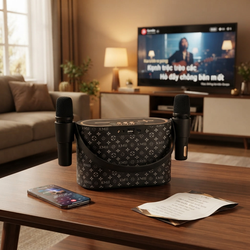 Conjunto de Coluna Bluetooth e Microfones sem Fios XMI: A Sua Festa de Karaoke Onde Quiser - (IT0154)