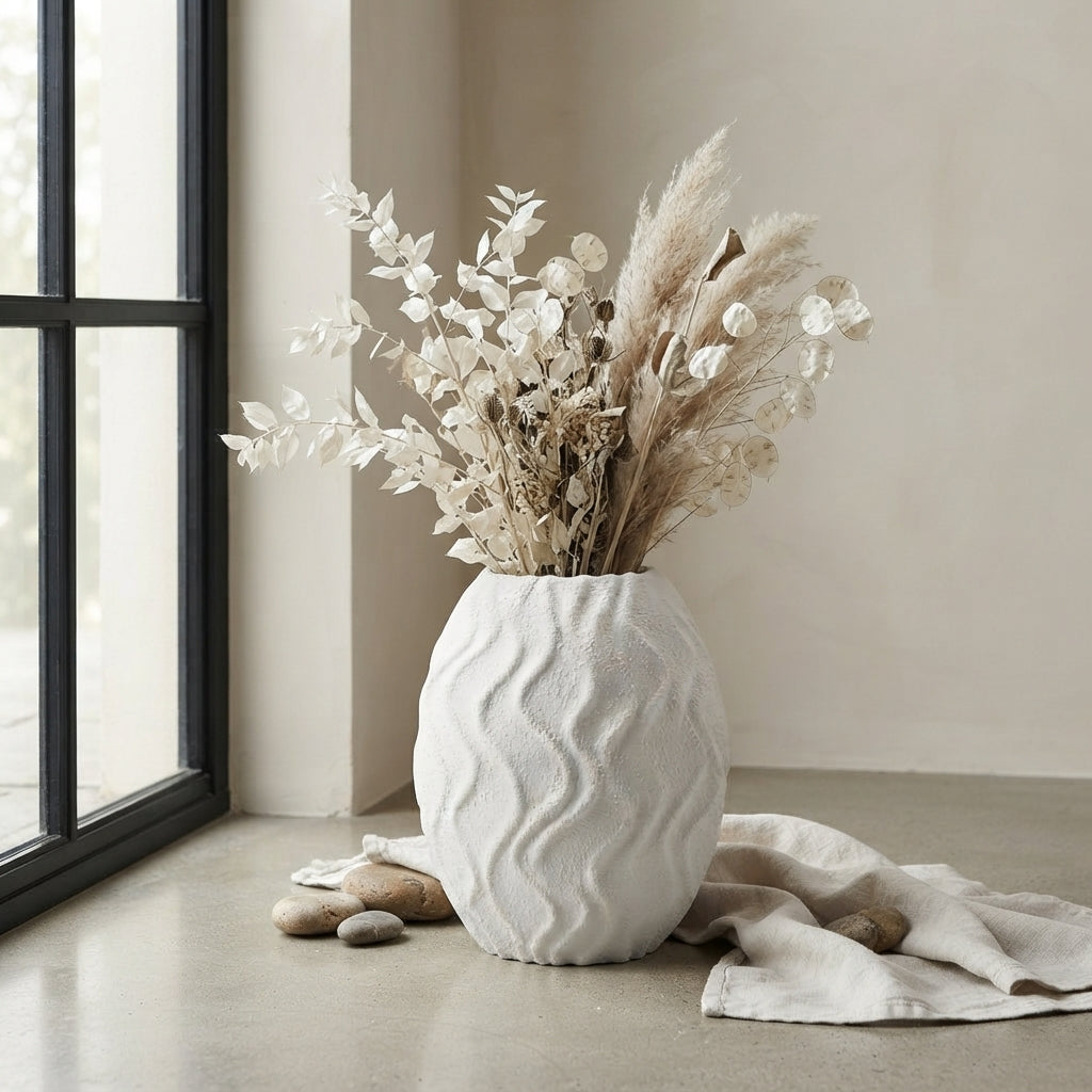 Large Ceramic Vase with Modern Wave Pattern - (AYD312-9)