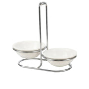 Suporte Duplo para Molhos 'Gourmet Duo': Estrutura em Inox, Tigelas de Cerâmica Branca e Elegância para a Sua Mesa - (AYD352-22)