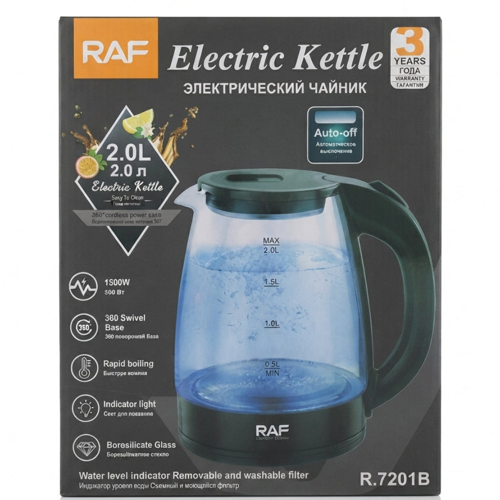 Chaleira Elétrica de Vidro Borossilicato 2.0L: Design Moderno, LED Azul e Fervura Ultrarrápida - (AYD235-22)