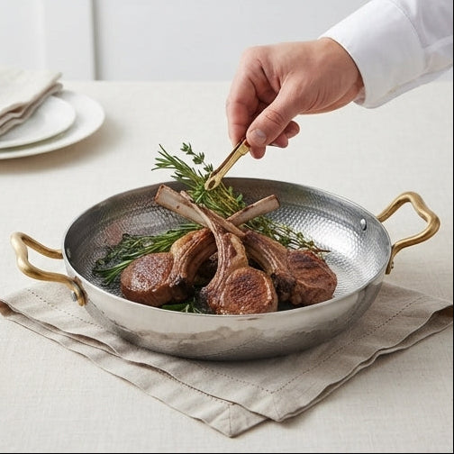 Frigideira Redonda 20cm & 22cm, Martelada com Alças Douradas: O Charme das Porções Individuais na Mesa - (AYD241-39 /40)