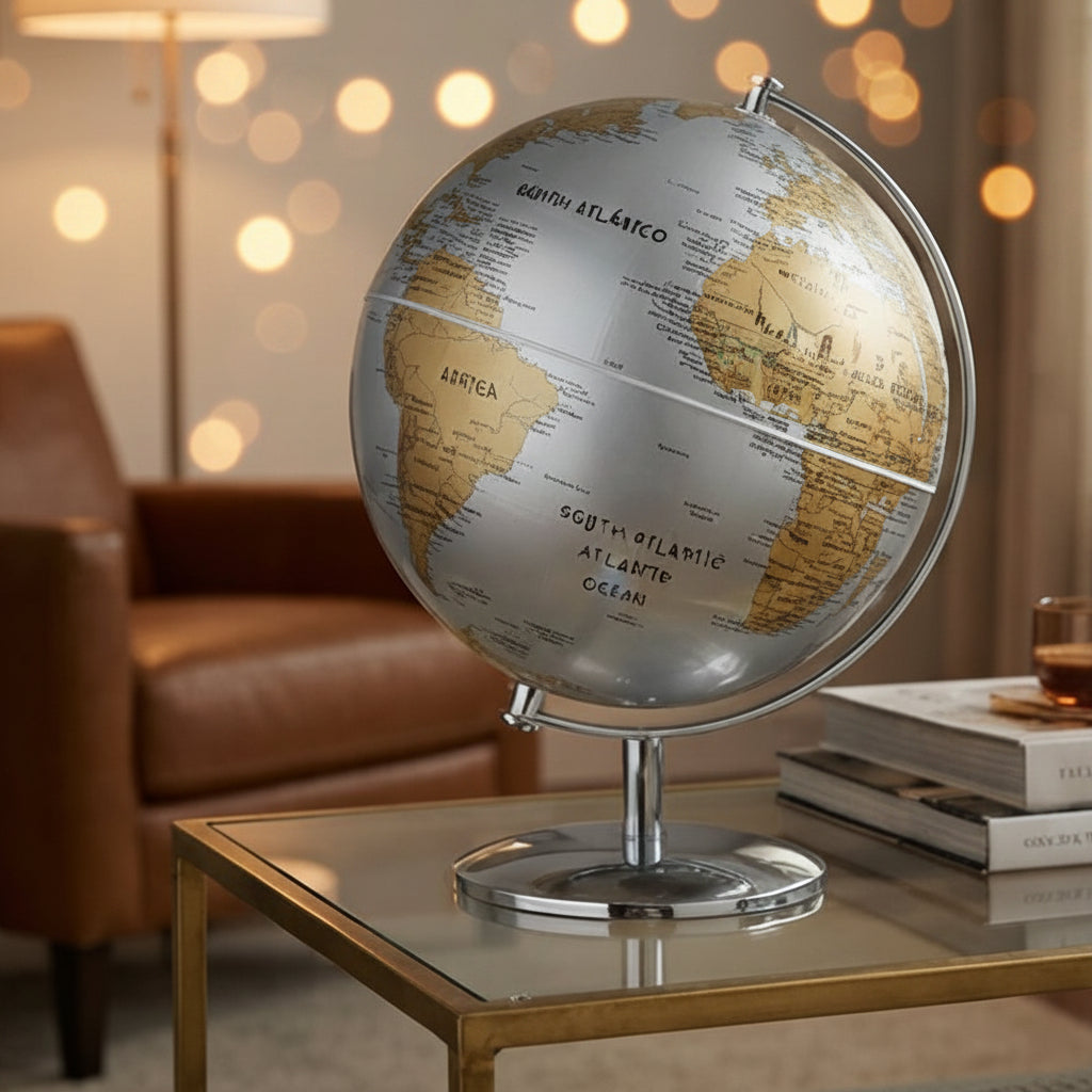 The Planet in High Fashion, 20cm: Silver and Gold Luxury Decorative Globe - (AYC329-8)
