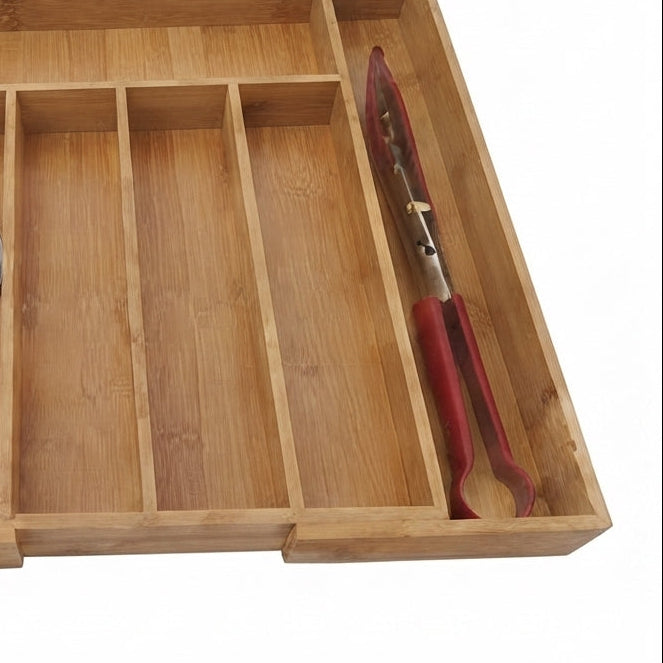 Organizador de Talheres Extensível em Bambu: Ajuste Perfeito e Gavetas Sempre Organizadas - (AYD305-67)