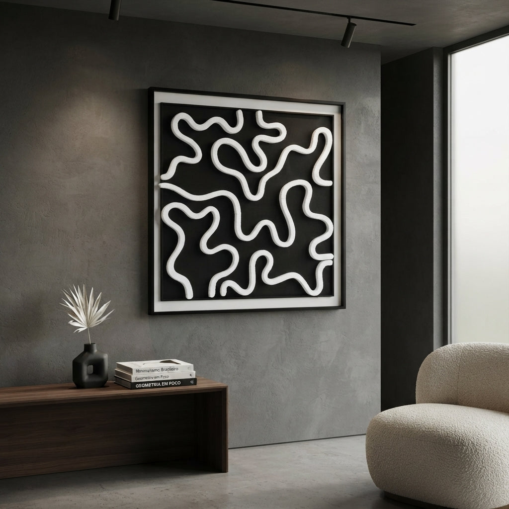 Sculptural Picture 'Industrial Art', 40/40cm: Three-Dimensional Relief Composition with Steel Nails and Dark Background - (AYD313-7)