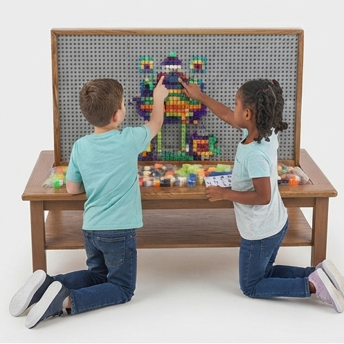 Mesa de Construção Gigante: Estação Criativa com Painel Perfurado e Blocos