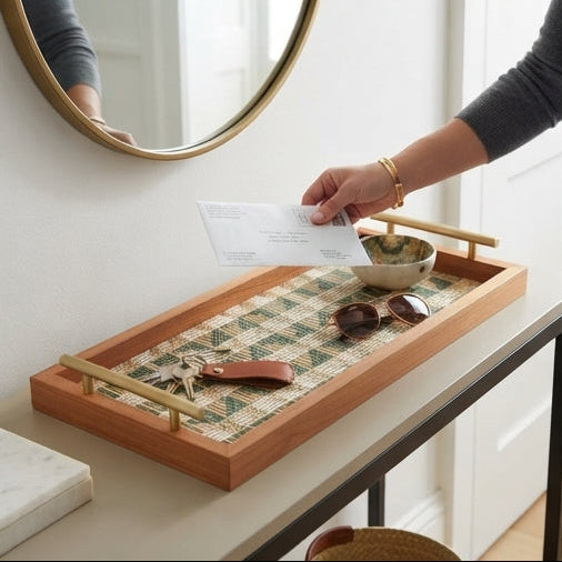 Conjunto de Tabuleiros Geométricos 'Forest & Gold': Padrão Exclusivo, Madeira Nobre e Pegas Douradas para uma Decoração Sofisticada - (AYD305-29)