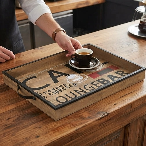 Tabuleiro Retangular 'Café Loungebar': Design Industrial, Acabamento Vintage e Exclusividade - (AYD296-38)