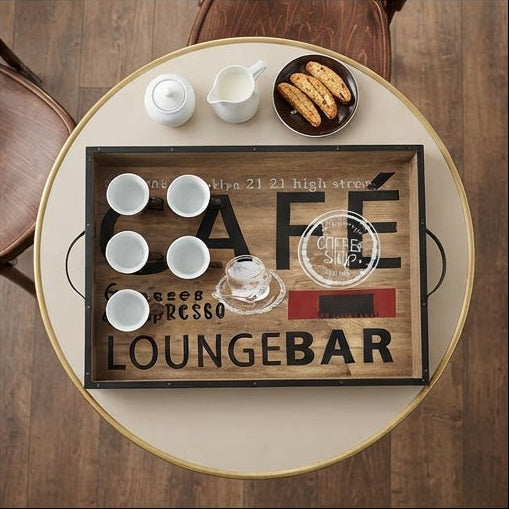 Tabuleiro Retangular 'Café Loungebar': Design Industrial, Acabamento Vintage e Exclusividade - (AYD296-38)