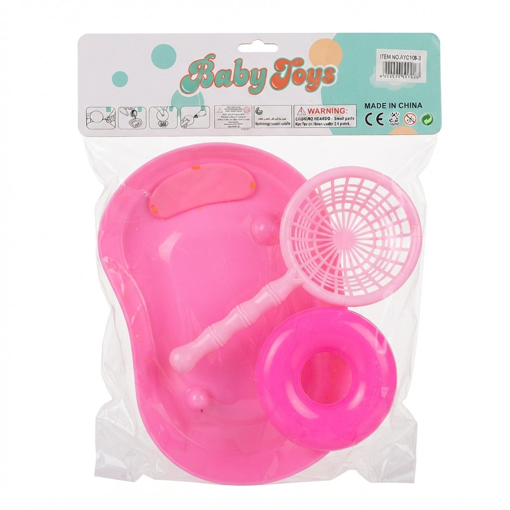 Fun Bath Set 'Baby Toys': Pink Mini Bathtub, Rubber Ducks, Turtles, and Organizer Net - (AYC168-4)