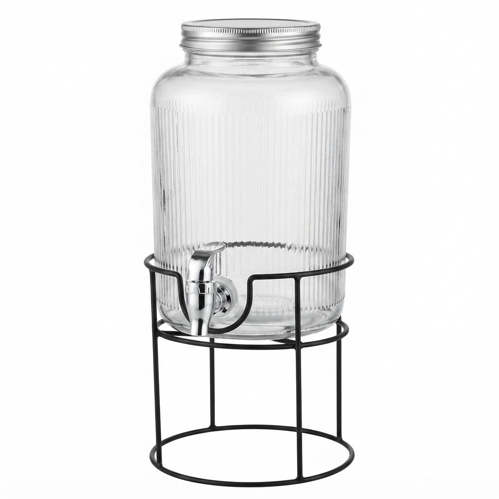 Dispensador de Bebidas Canelado 3.8L com Suporte Preto: Estilo e Praticidade para Servir - (AYD240-101)