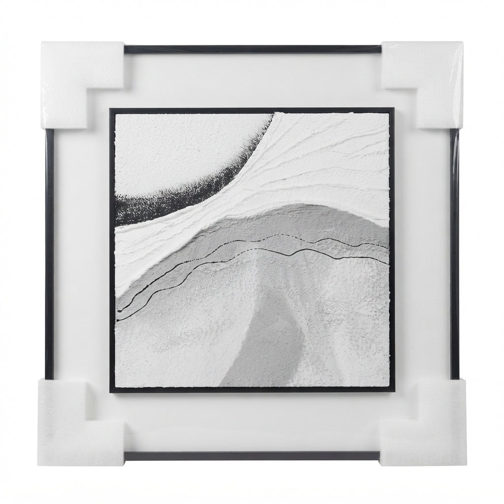 Monochromatic Relief Art, 40x40cm: Organic Shapes and Modern Sophistication in Black and White - (AYD313-2)