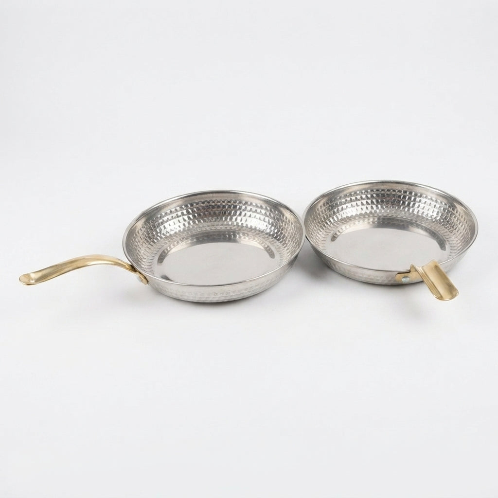Compact Stainless Steel Frying Pan 20cm: Daily Practicality, Hammered Design and Exclusive Golden Handle - (AYD352-4)