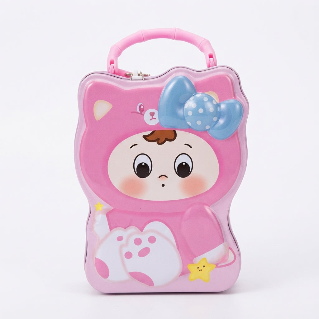 Cofre Metálico Infantil com Cadeado e Alça: A Gatinha Rosa - (AYC335-31)