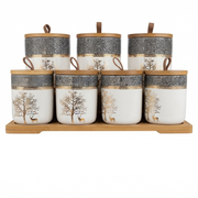 JuxYes Conjunto de 7 Frascos de Cerâmica com Tampas de Bambu - (AYD317-11)