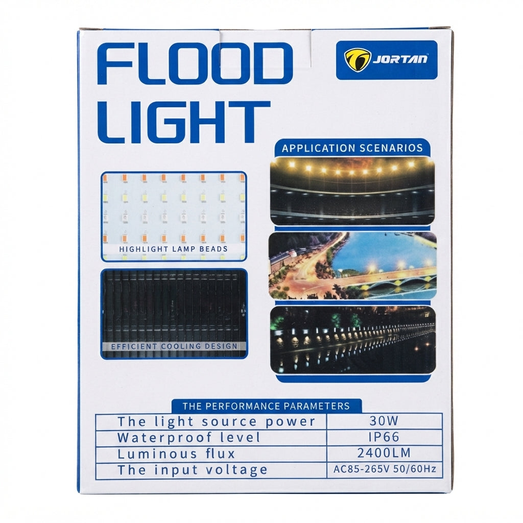 Refletor LED 30W Jortan IP66: Brilho Intenso, Proteção Máxima Contra Intempéries e Efeitos de Luz Exclusivos - (AYA147-6)