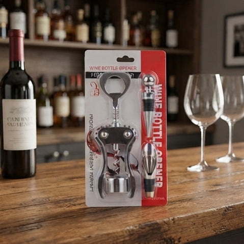 Conjunto de Acessórios para Vinho com Saca-Rolhas Metálico: Sofisticação e Praticidade - (AYD256-365)