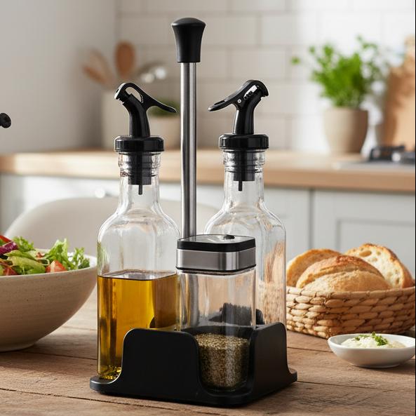 Elegância à Mesa: Organizador de Condimentos 4 Peças com Suporte Premium - (MIC1994)