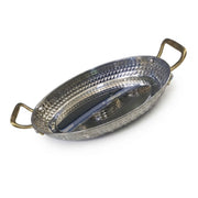 Travessa Oval Martelada 24cm em Aço Inox: Sofisticação Rústica e Alças Douradas para Servir com Estilo - (AYD352-11)