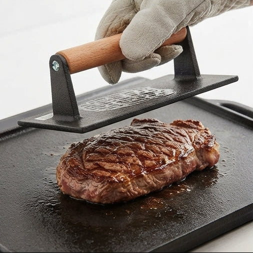 Cast Iron Grill and Meat Press: Perfect Grill Marks and Even Heat on the Griddle - (AYD241-21)