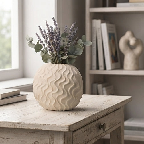 Medium Ceramic Vase with Modern Wavy Pattern - (AYD312-10)
