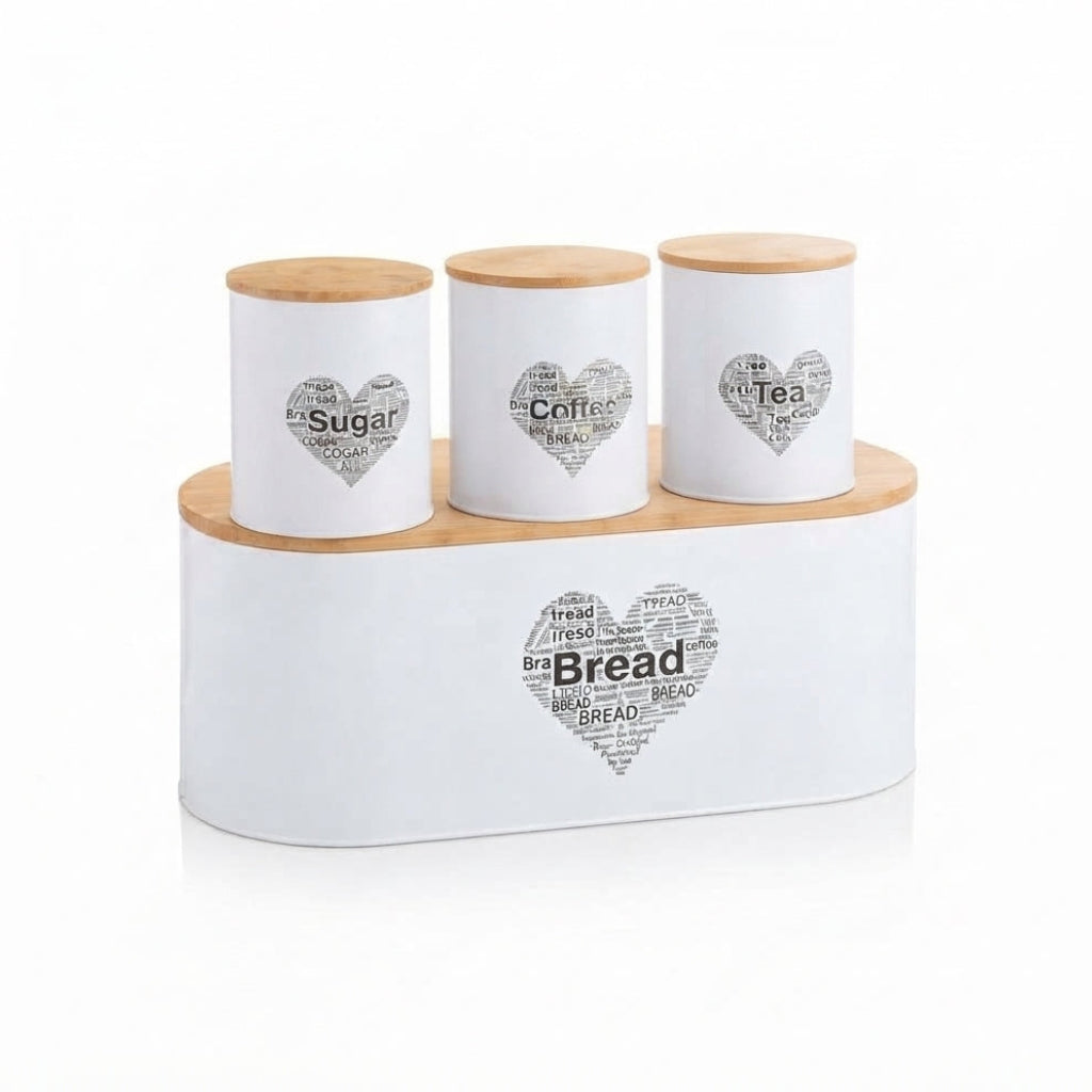 Conjunto de 4 Peças de Arrumação de Cozinha em Metal Simpa com Pãoira e Recipientes - (AYD233-103)