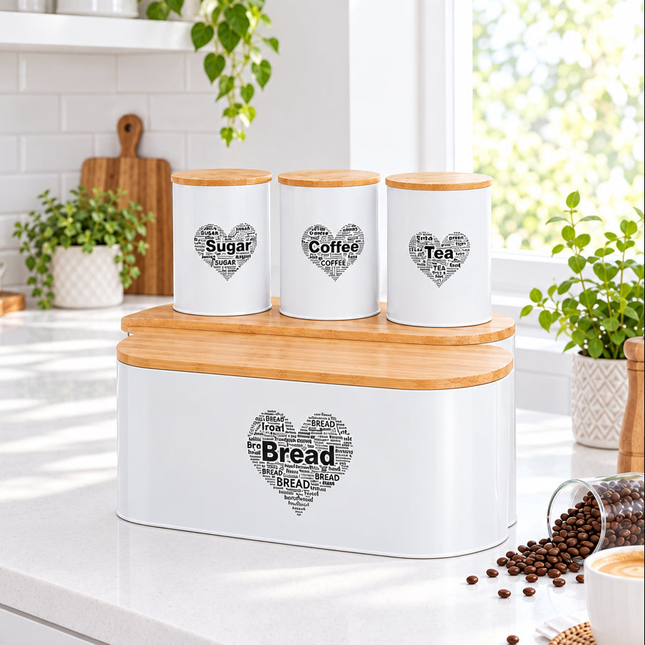 Conjunto de 4 Peças de Arrumação de Cozinha em Metal Simpa com Pãoira e Recipientes - (AYD233-103)