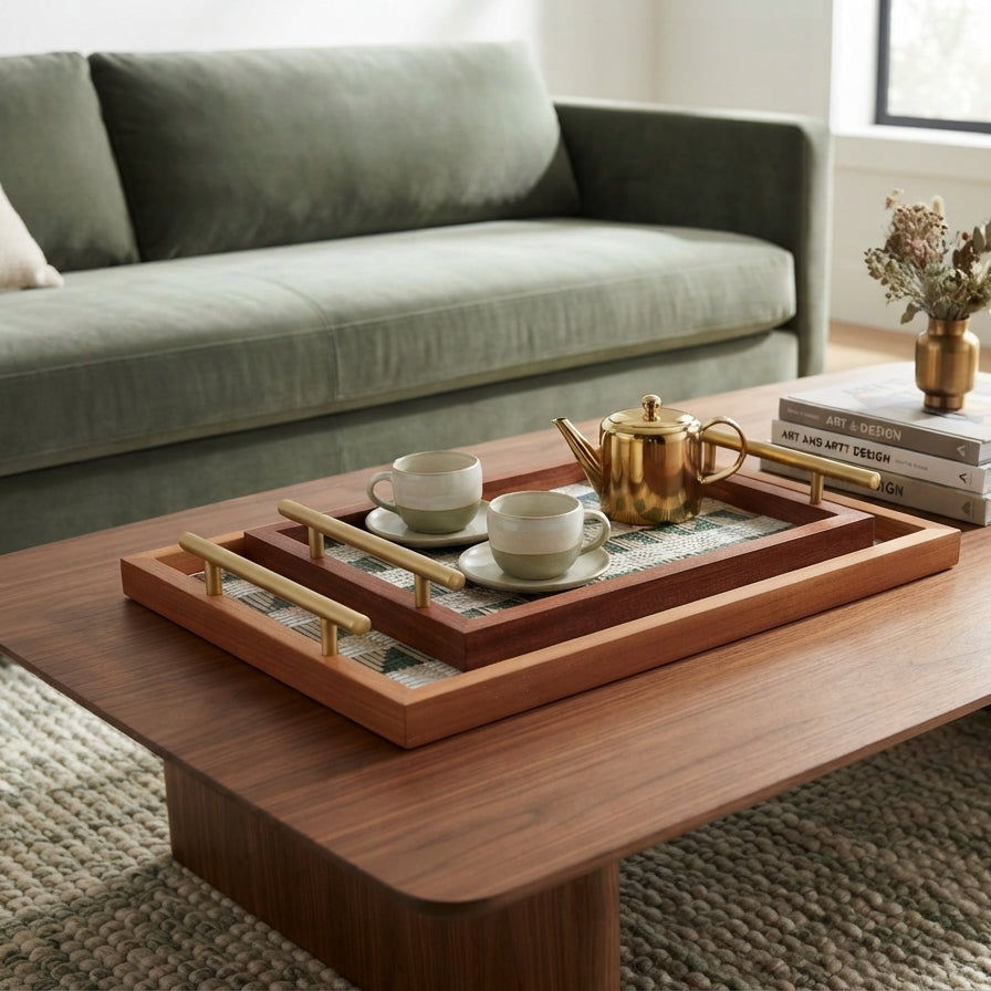 Conjunto de Tabuleiros Geométricos 'Forest & Gold': Padrão Exclusivo, Madeira Nobre e Pegas Douradas para uma Decoração Sofisticada - (AYD305-29)