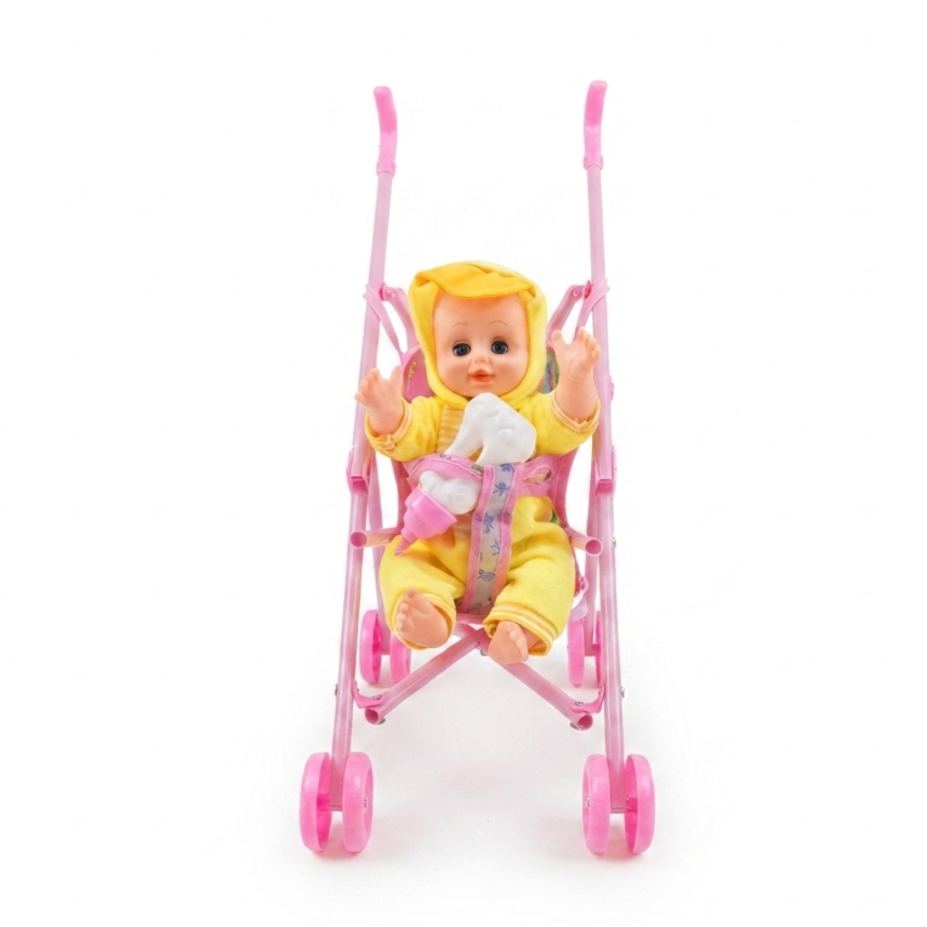 Meu Primeiro Passeio: Kit Boneca Bebé e Carrinho Rosa - (AYC169-65)
