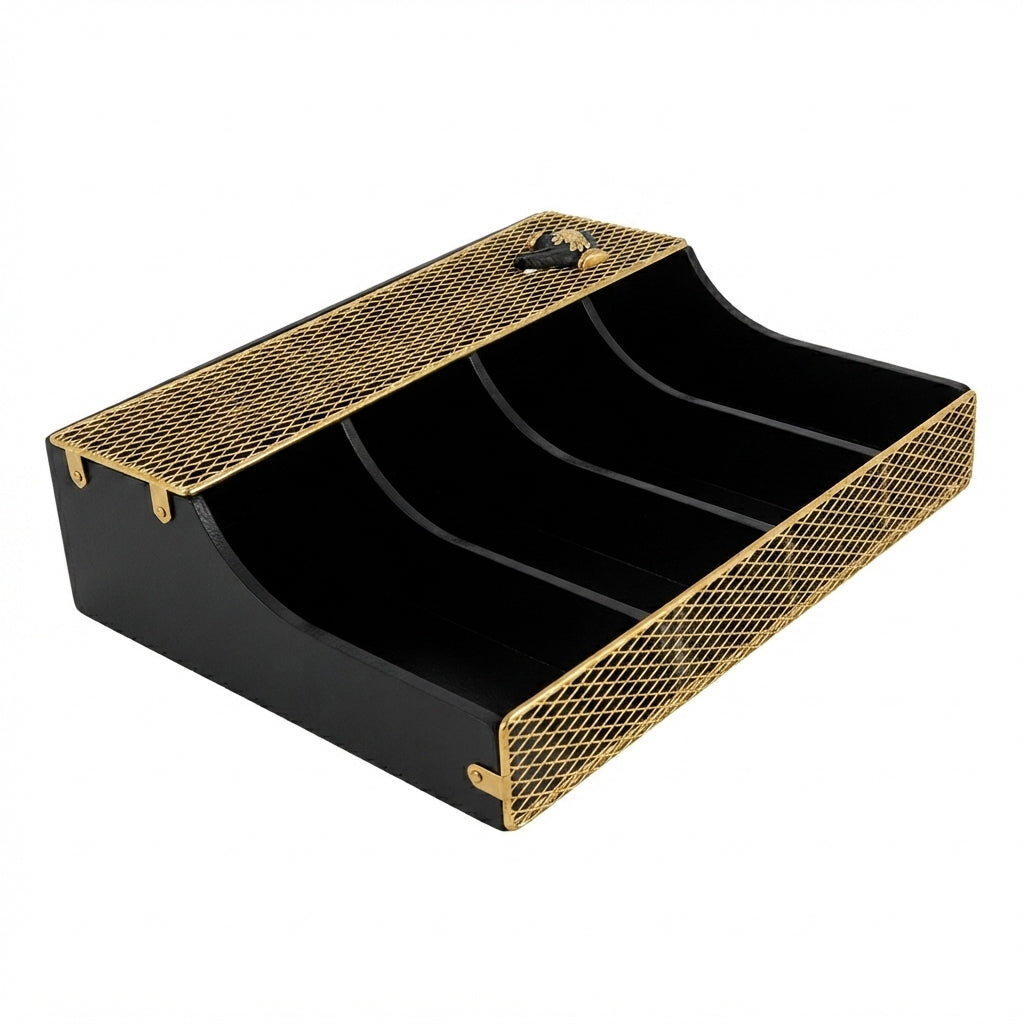 Organizador de Mesa Geométrico Black & Gold: Elegância e Organização para o Seu Espaço de Trabalho - (AYD296-11)