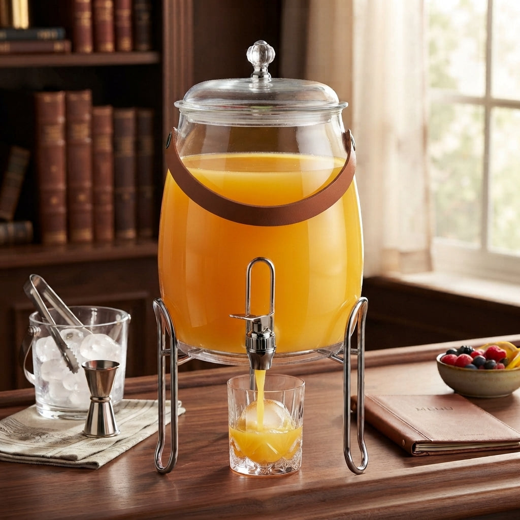 Dispensador de Bebidas XF-8532 com Pega em Couro e Suporte Cromado: Elegância e Funcionalidade para Servir - (AYD237-33)