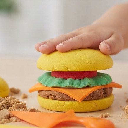 Play Sand Hamburger Set: Diversão Prática, Atóxica e Modelagem Sem Fim para Crianças - (AYB27-1)