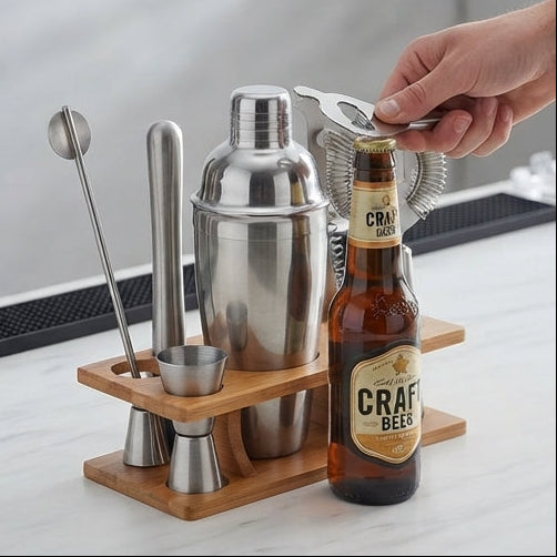 Conjunto de Bar Portátil em Inox com Base Organizadora de Bambu - (AYD233-85)