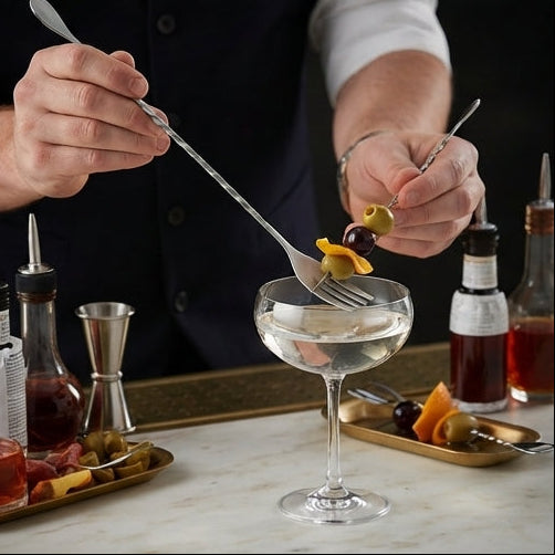 Bar Spoon 32cm with Trident Fork: The Ultimate Accessory for Decorating and Mixology - (AYD233-16)