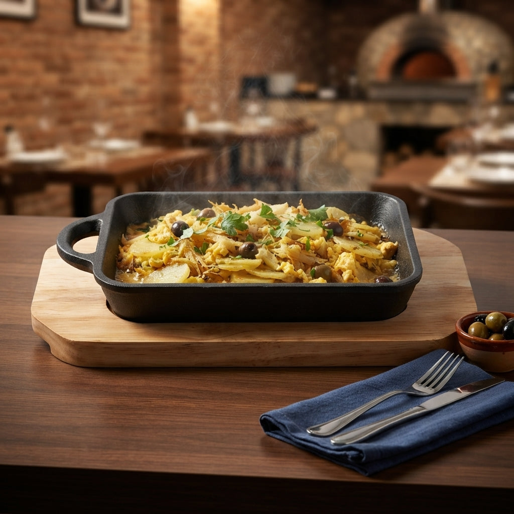Chapa Retangular com Pega Única e Base de Madeira: Do Fogo Direto para a Mesa com Estilo - (AYD241-20)