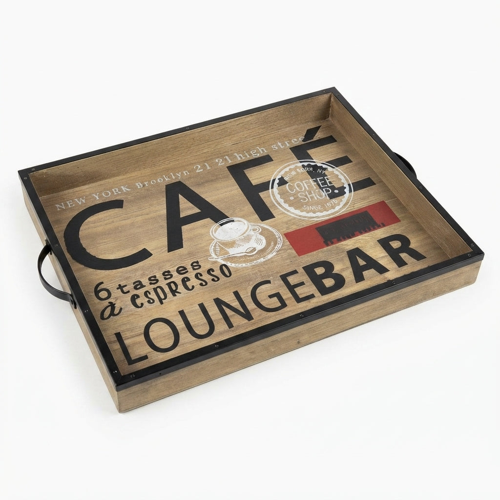 Tabuleiro Retangular 'Café Loungebar': Design Industrial, Acabamento Vintage e Exclusividade - (AYD296-38)