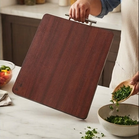 Tábua de Cozinha Maciça 43*32 cm em Peça Única com Pega em Aço Inoxidável - (AYD305-54)