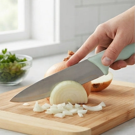 Faca de Cozinha com Cabo Verde-Água – Design Ergonómico e Alta Precisão no Corte - (FAC4019)