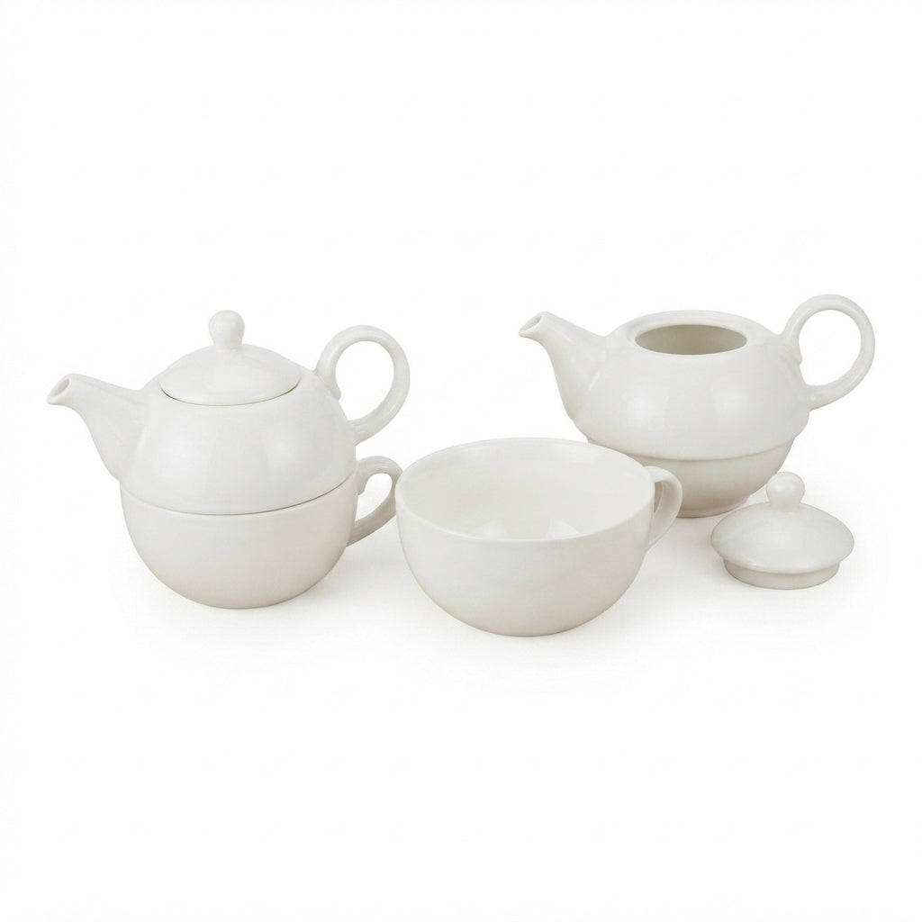 White Ceramic Stackable Tea Set: Modern Design, Practicality and Exclusive Refinement - (AYD352-21)