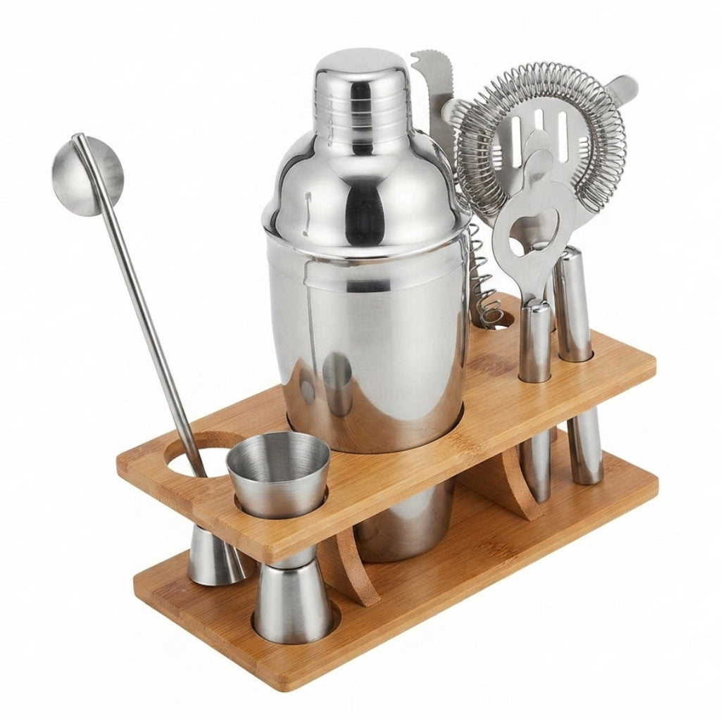 Conjunto de Bar Portátil em Inox com Base Organizadora de Bambu - (AYD233-85)