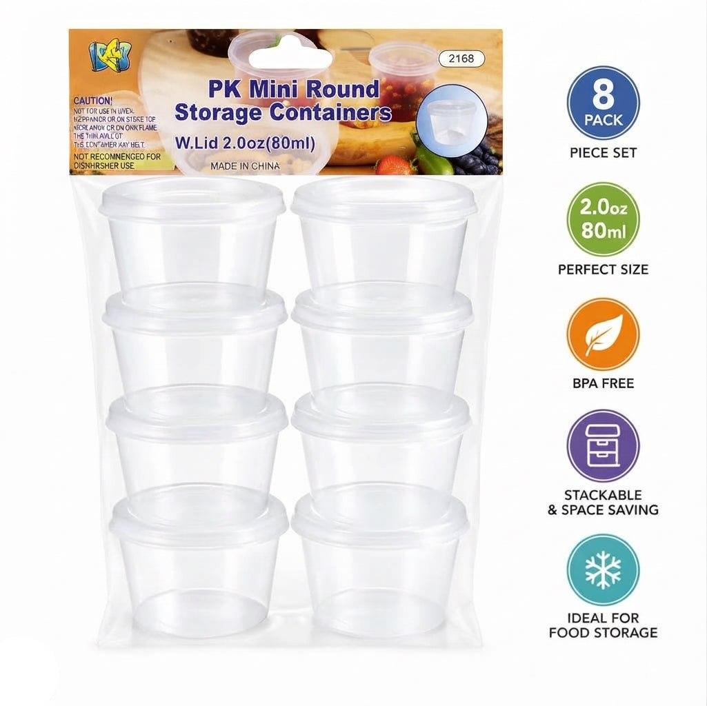 Mini Round Food Storage Containers with Lids – 8 Piece Set (80ml)-AYD256-296