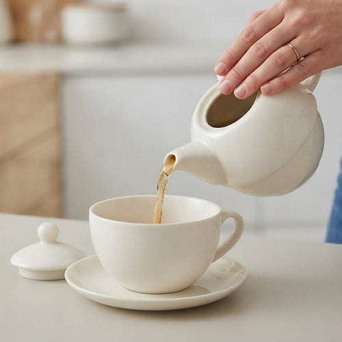 White Ceramic Stackable Tea Set: Modern Design, Practicality and Exclusive Refinement - (AYD352-21)