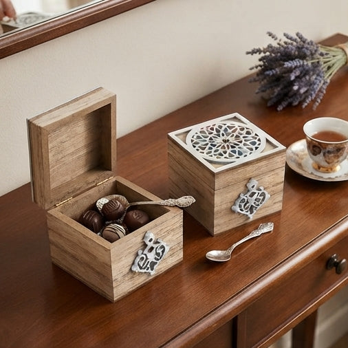 Caixa Decorativa em Madeira com Detalhe Mandala: Elegância Rústica e Organização Sofisticada para o Lar - (AYD296-21)