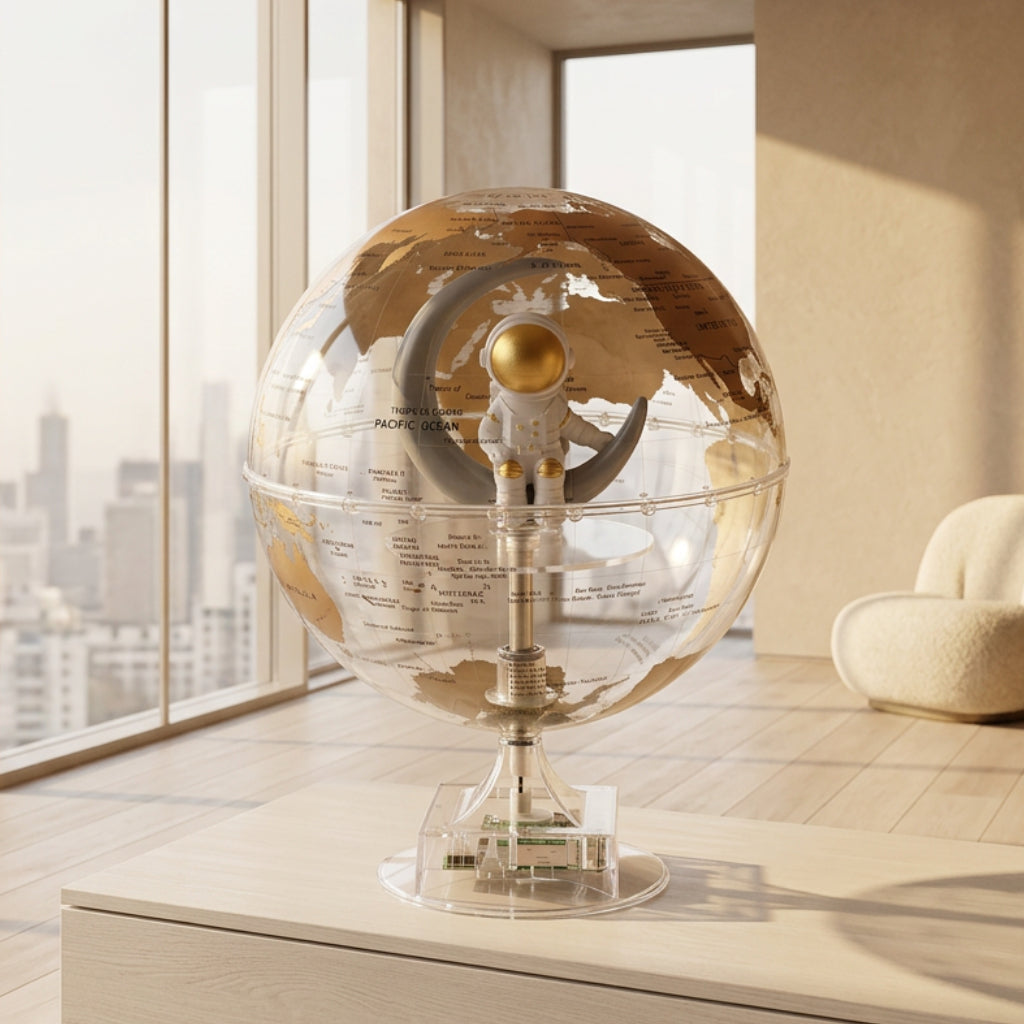Globo Terrestre Transparente Decorativo com Astronauta na Lua: Design Futurista - (AYC329-28)