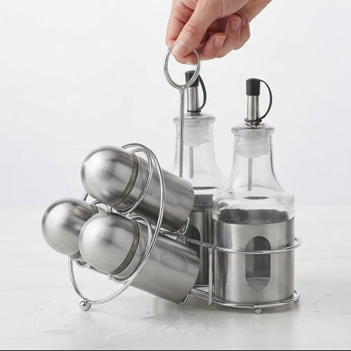 Conjunto Galheteiro e Porta-Condimentos em Inox: Organização e Charme para a Sua Mesa - (AYD240-105)